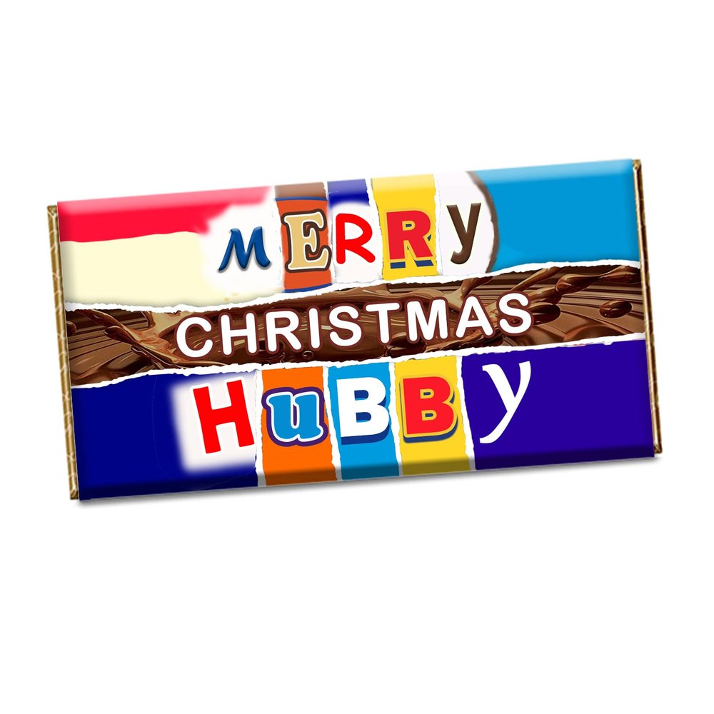 Merry Christmas Hubby Xmas Chocolate Bar Wrapper Novelty Gift For Husband Honey CH-459-Y (with chocolate bar)