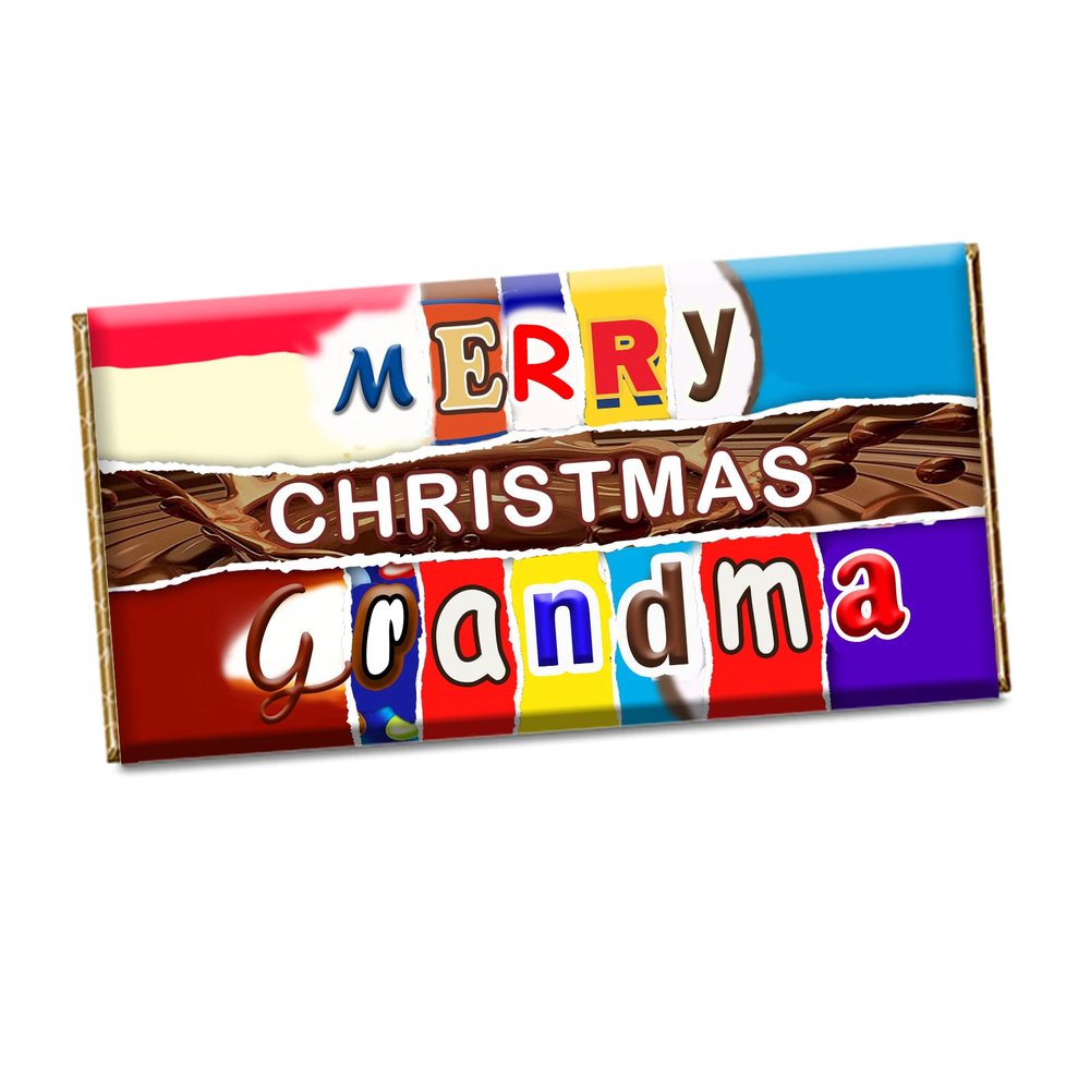 Merry Christmas Grandma Xmas Chocolate Bar Wrapper Novelty Gift For Grand Mother CH-429-Y (with chocolate bar)