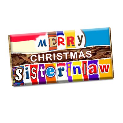 Merry Christmas Sister In Law Xmas Chocolate Bar Wrapper Novelty Gift Present CH-455-Y (with chocolate bar)