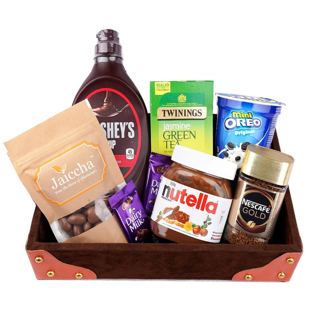 Jaiccha Ghasitaram Basket Hamper-Korno Tray of 8 Goodies |Gift for Diwali,Holi,Rakhi,Valentine,Christmas,Birthday,Anniversary,Her,Him|