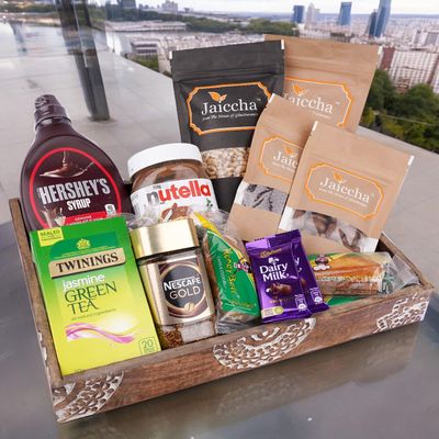 Jaiccha Ghasitaram Basket Hamper-Wooden Tray of 20 Goodies |Gift for Diwali,Holi,Rakhi,Valentine,Christmas,Birthday,Anniversary,Her,Him|