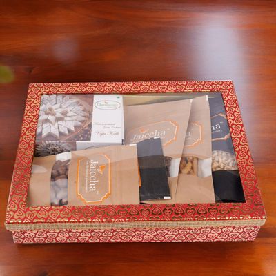 Jaiccha Ghasitaram Basket Hamper-Hamper Box 6 Goodies with Kaju Katli |Gift for Diwali,Holi,Rakhi,Valentine,Christmas,Birthday,Anniversary,Her,Him|