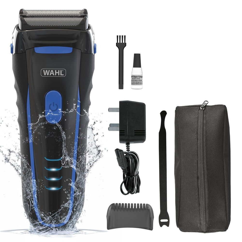 Wahl Clean and Close, Mens Shaver, Electric Shavers for Men, Beard Shaving, Face Shaver, Flex Foil, Waterproof, Easy Clean, Rubber Grip, LED Power Display, Black and Blue