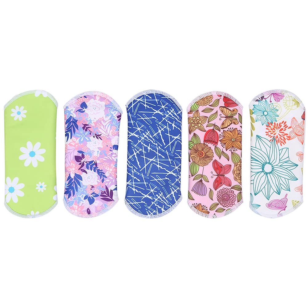 5 Pcs Reusable Menstrual Pad Ultra Absorbent Cotton Cloth Pads for Period Waterproof Bamboo Charcoal Fiber Cloth Washable Cotton Sanitary Pads for Women Sanitary Pad(H1-H5)