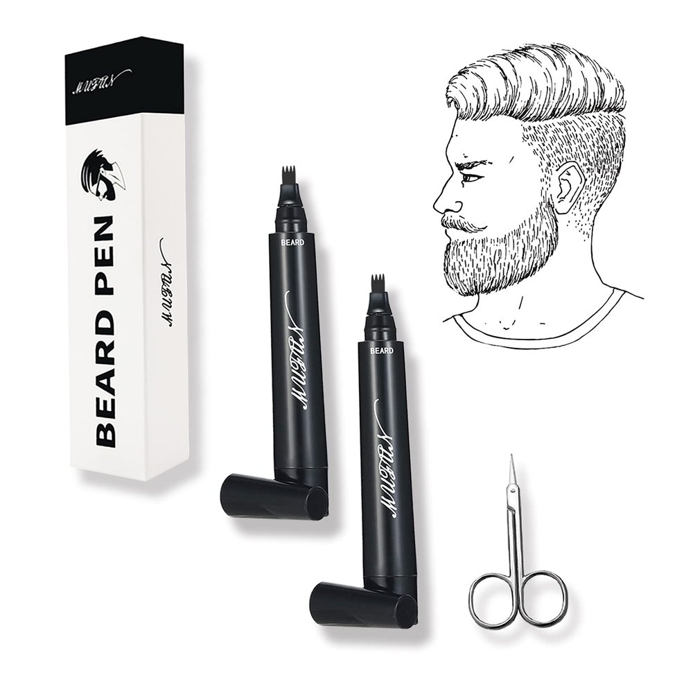 Beard Pen, Beard Pencil Filler for Men, Long-Lasting Coverage Natural Finish Beard, Enhance Facial Hair & Beard Colour, Waterproof, 2PCS (BROWN)