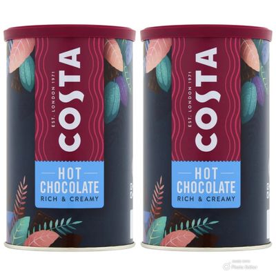 Costa Hot Chocolate Rich & Creamy Smooth With Chocolate Sprinkles Perfect Wooden Coffee Spoon The Perfect Pour 2 Tin Bundle