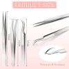 6 Pcs Tweezers for Eyelash Extensions, Straight and Curved Stainless Steel, Individual Volume, Isolation Tweezers (Silver) view 3