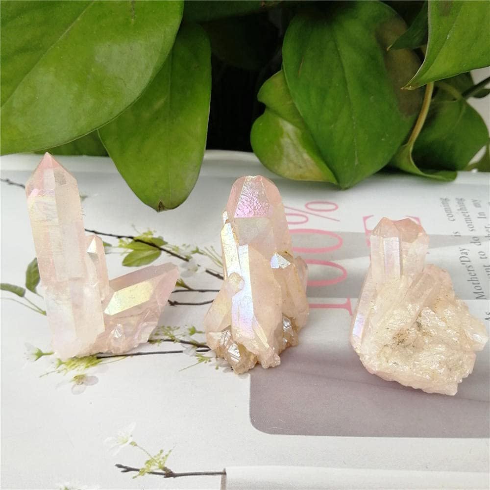 MCWJ 1pc natural rose angel aura crystal cluster electroplating Titanium coating quartz cluster stone Healing