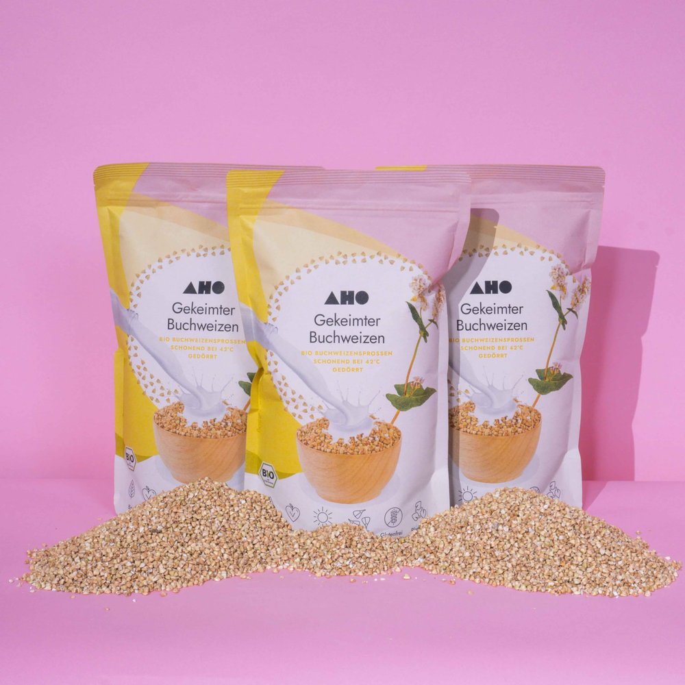 AHO Germinated buckwheat 2 kg refill, organic from Germany and Austria, plastic-free packaging, raw food organic buckwheat germinated and gently dehydrated at 42 C