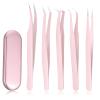 Chumia 5 Pcs Eyelash Extension Tweezers Volume Lash Tweezers Eyelash Extensions with Box Stainless Steel Pointed for Women Lash Extension Tools Supplies(Pink) view 1