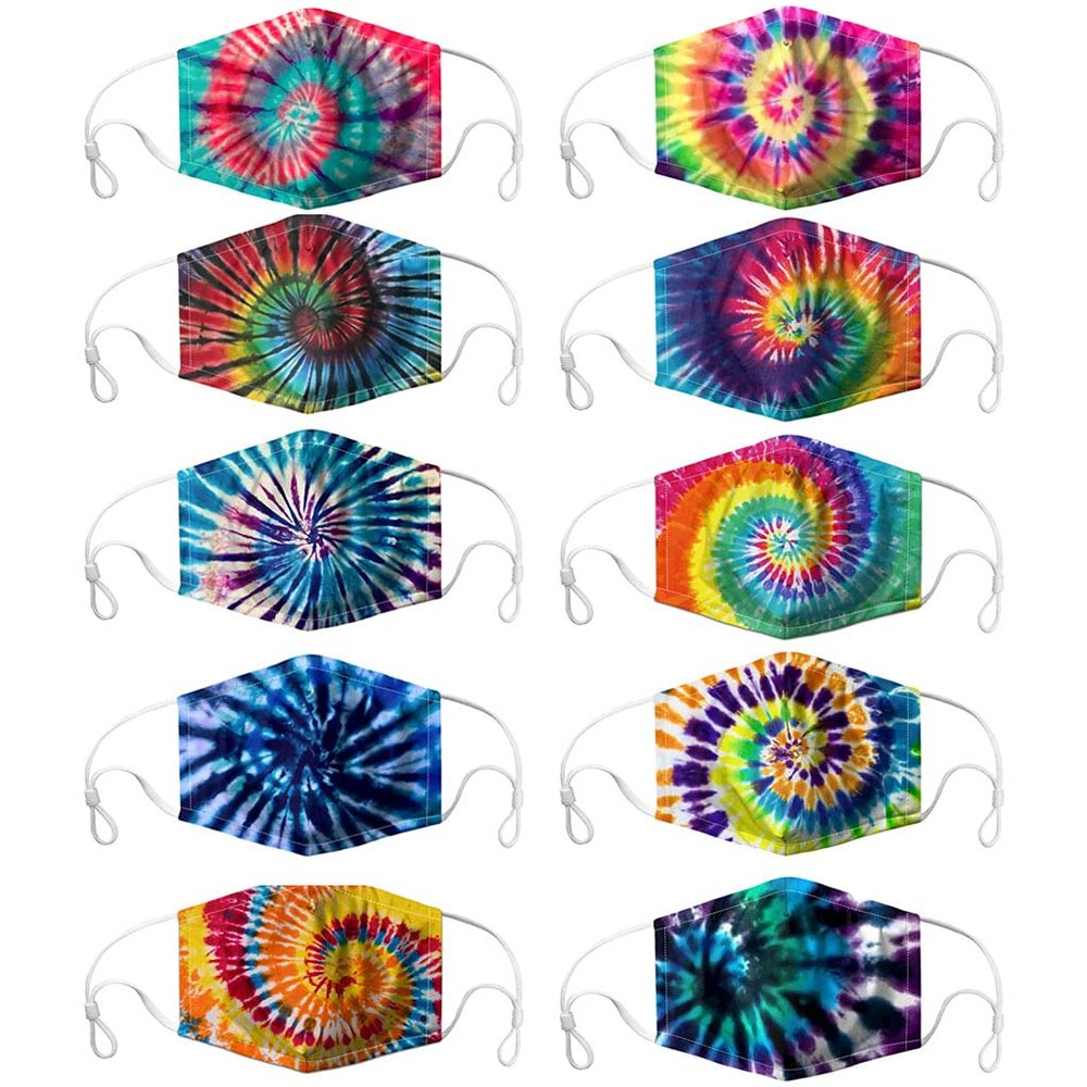 Caiyle [US Stock] 10 Packs Tie Dye Cute Design Women Girls Face_Mask_Protect_Cover Washable Reusable With Nose WireAdjustable EarloopsFilters Pocket Insert