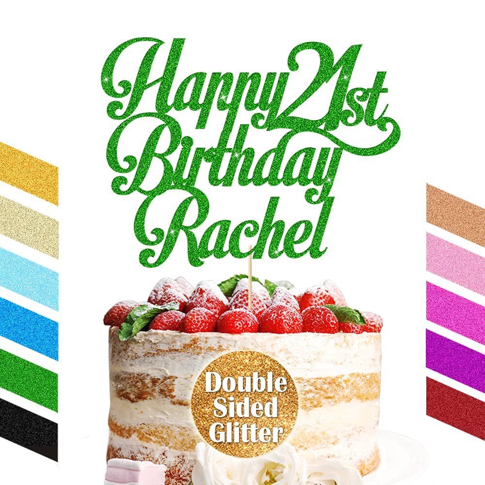 Cake Topper Personalised Happy Birthday Cake Topper Cake Decoration for 1st 2nd 3rd 13th 16th 18th 21st 30th 40th 50th 60th 70th Non-Shed Double Sided Glitter Paper(Green)