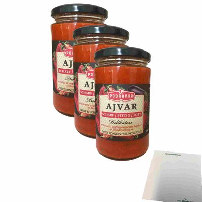 Podravka Ajvar Sharp Delicatess Pack of 3 (3 x 350 g Glass) + Usy Block