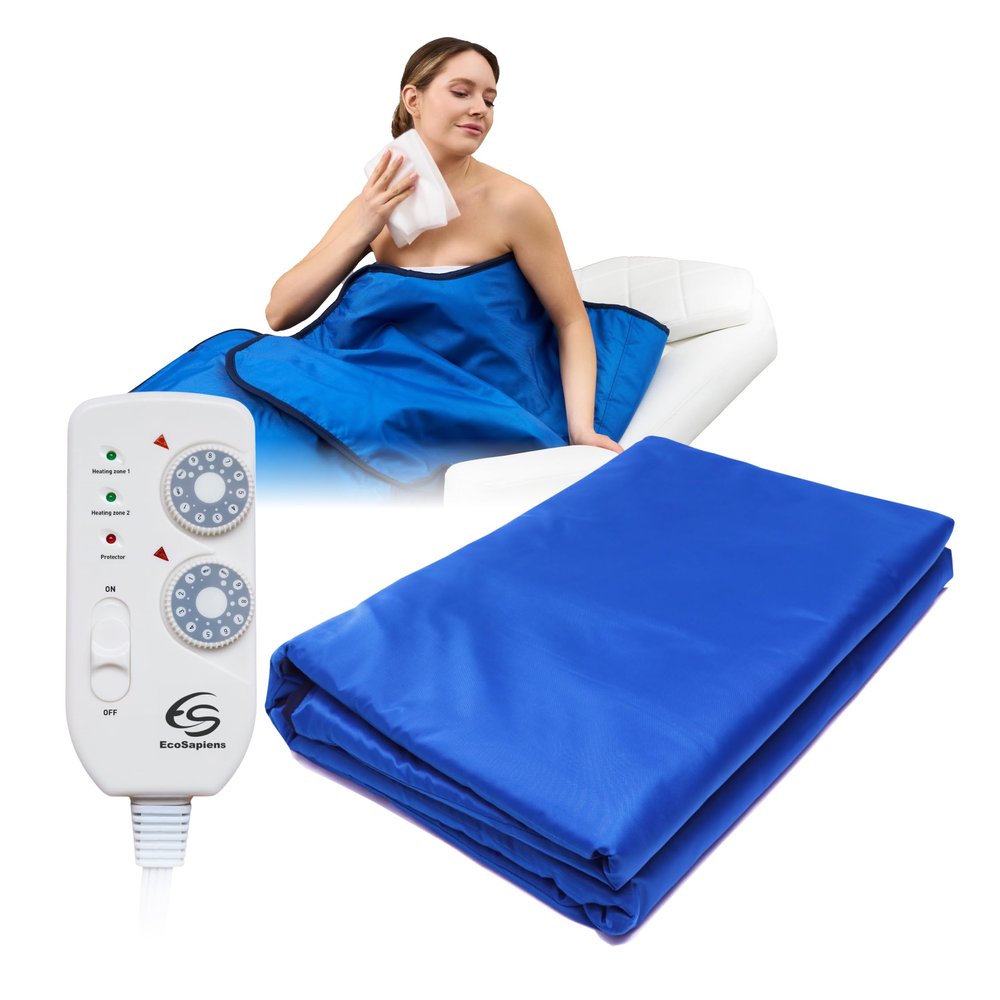 Infrared Sauna Blanket 180 * 220 cm, 2 Zone Remote Control, Portable Home SPA, Infra red Therapy, Body Detox Fitness Hot Sweating Anti Ageing, Beauty Machine