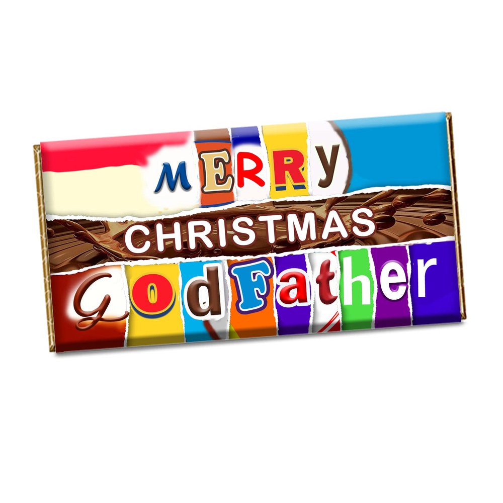 Merry Christmas Godfather Xmas Chocolate Bar Wrapper Novelty Gift Present For Dad Daddy Step Dad Grandad CH-463 (with chocolate bar)