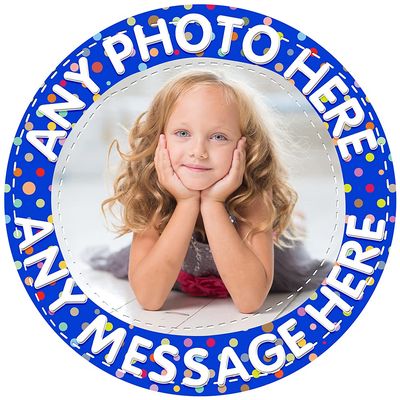 Your Very Own Photo Image Spotty - Dark Blue - Any Size (4in - 7.5in) Personalised Edible Cake Topper on Premium Icing