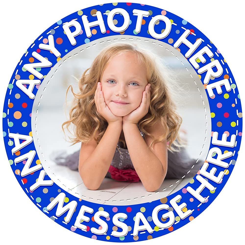 Your Very Own Photo Image Spotty - Dark Blue - Any Size (4in - 7.5in) Personalised Edible Cake Topper on Premium Icing