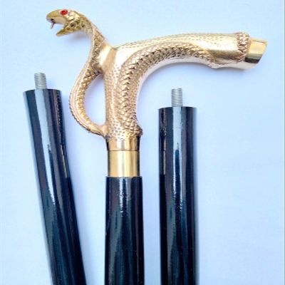 Wood Walking Stick Snake - Handcrafted Strong Sturdy Wooden Hiking Cane with Brass Handle - Ideal for Men or Women with Active Outdoor Lifestyle 36 Inch