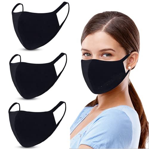 5 Packs Cotton Washable,Reusable Black Face Mask, Mouth Cover Breathable For Personal Care Protection (3 Packs Black)
