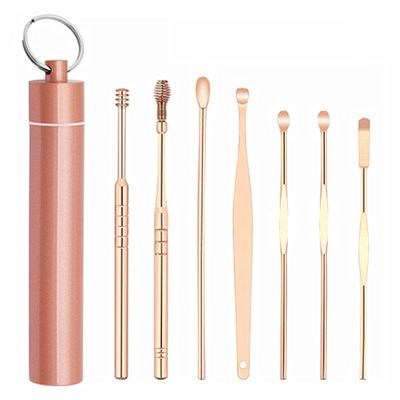 YZDKJ 2sets Ear Cleaner Earwax Removal Tool Earpick Curette Reusable Ear Cleaning Wax Remover Spring Spoon Ear Pick Cleanser Care (Color : C-Rose gold)
