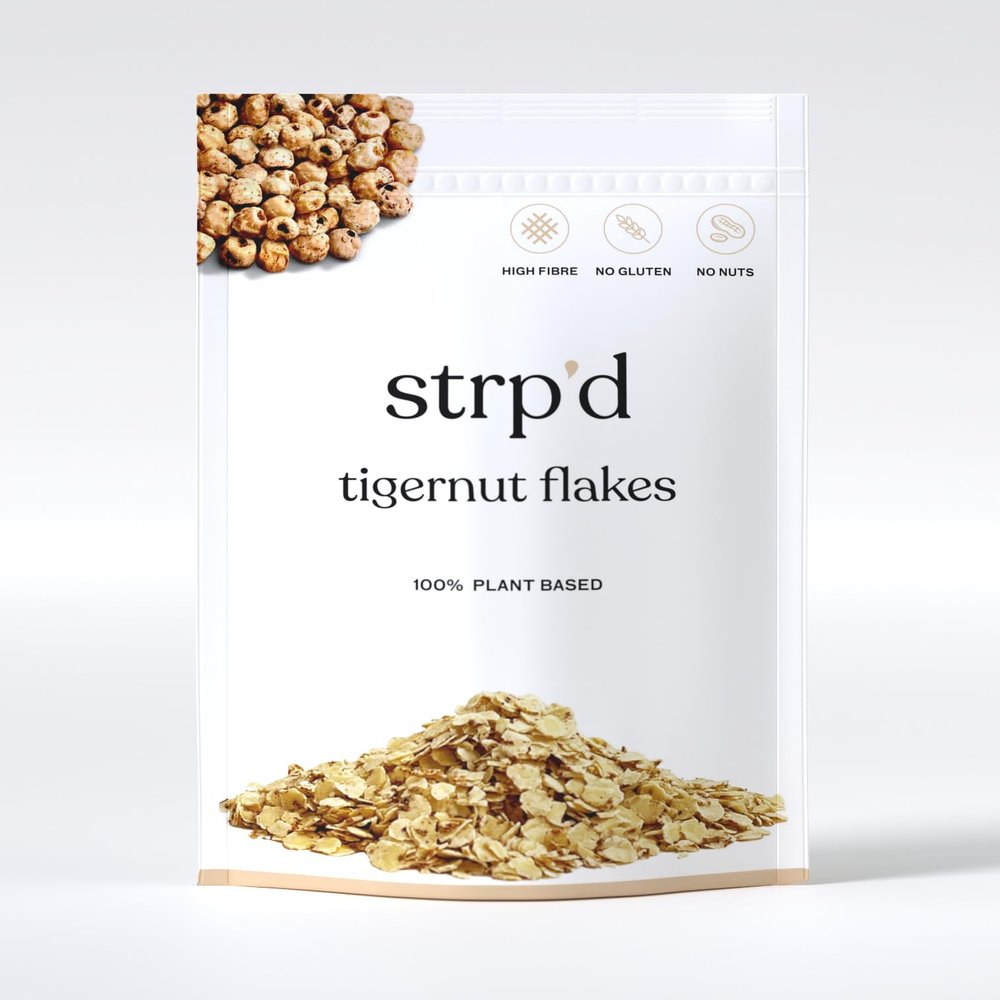 Strp'd Tigernut Flakes (400g) | Healthy alternative breakfast cereal | Gluten-free, nut-free & grain-free alternative to oats | High Fibre Breakfast | Vegan | Paleo Breakfast Cereal | Naturally Sweet