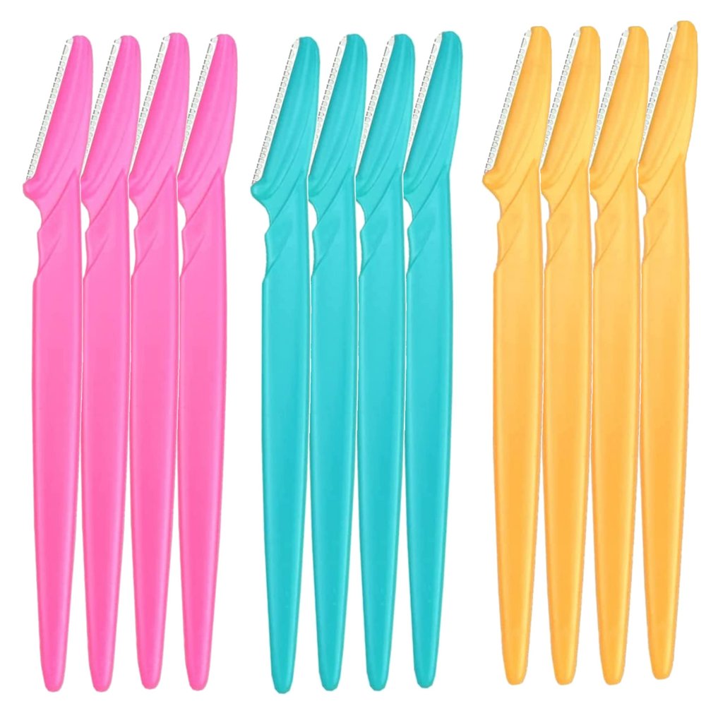12 Pieces Eyebrow Razor Shaper Shavers Trimmers for Women and Men Face Hair Removers (Pink, Yellow, Blue)