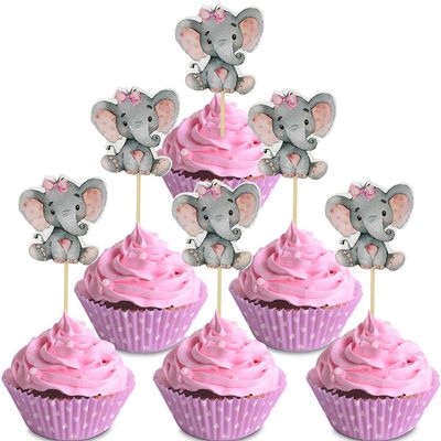 36 Pieces Elephant Cupcake Toppers for Baby Shower Baby Girl Birthday Party Supplies Cake Decorations Cute Baby Shower Cupcake Picks Baby Girl Cupcake Toppers (Pink)