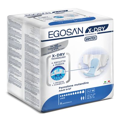 Egosan Adult Incontinence Diaper Briefs with 8 Hours of Protection X-Dry Technology for Superior Absorbency with Adjustable Tabs, Unisex (Medium (8-Count))