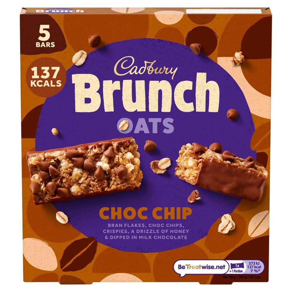 Cadbury Brunch Oats Choc Chip Cereal Bars with Honey & Chocolate Chips, 5 x 32 g Bars ( Pack of 1)