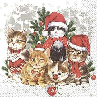 20 Napkins Cats in Christmas Atmosphere Animals Winter Christmas Table Decoration 33 x 33 cm