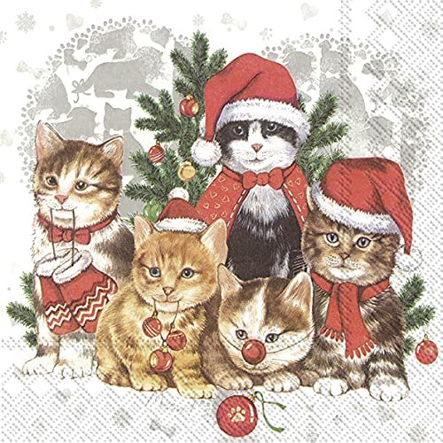 20 Napkins Cats in Christmas Atmosphere Animals Winter Christmas Table Decoration 33 x 33 cm
