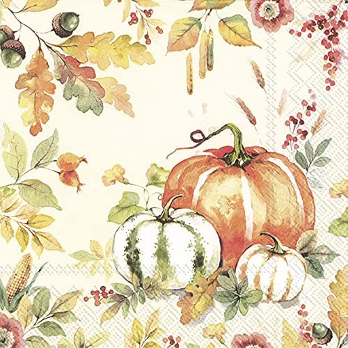 20 Napkins K?rbitse around Autumn Leaves | Thanksgiving | Autumn | Table Decoration 33 x 33 cm