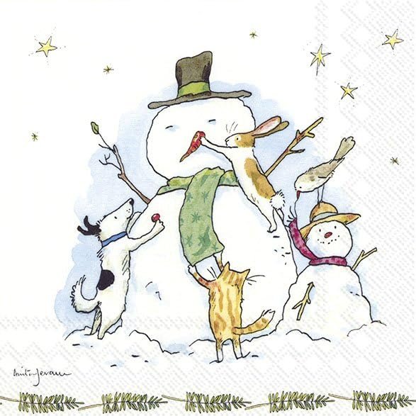 20 Napkins Snowman & Friends Comic Animals Winter Christmas Table Decoration 33 x 33 cm