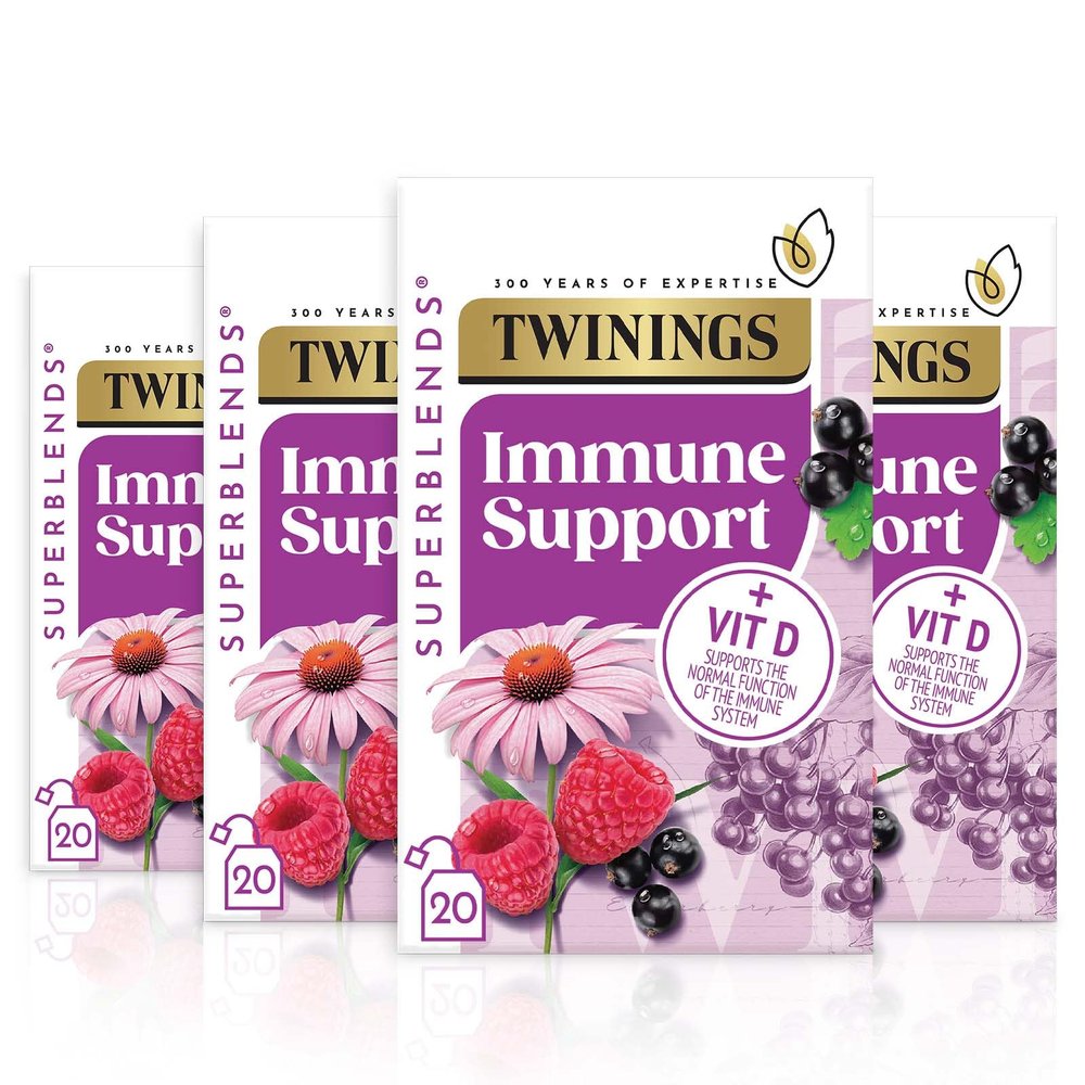 Twinings Superblends Immune Support Tea - Blackcurrant, Raspberry & Elderberry Herbal Tea Infusion with Echinacea Root & Vitamin D, 80 x Biodegradable Tea Bags