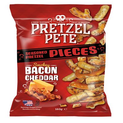 Pretzel Pete Smokey Bacon & Cheddar Pretzel Pieces - Delicious Pretzel Pastry - Salty Nibbling Fun - (8 x 160 g) (160 g (Pack of 8), Bacon)