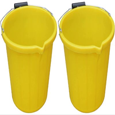 2x Premium Quality Plastic Builders Yellow 3 Gallon 14 Litre Bucket Water Mixing Storage Strong with Measuring Guide, Handle And Spout For Home Garden Farm.