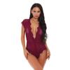 Women's Baby Dolls Womens Deep V Lingerie Floral Lace Bodysuit-Red_S view 1
