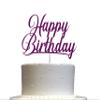 Happy Birthday Glitter Cake Topper, Birthday Party Decorations Ideas, Premium Quality Decoration, Sturdy Doubled Sided Glitter, Acrylic Stick. Made in USA (Purple) view 1