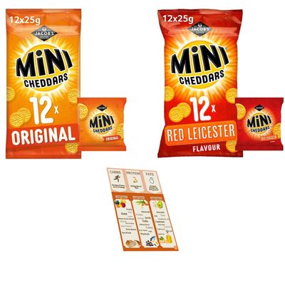 Jacobs Mini Cheddars ORIGINAL and RED LEICESTER Pack of 2 (total 24x25gr)
