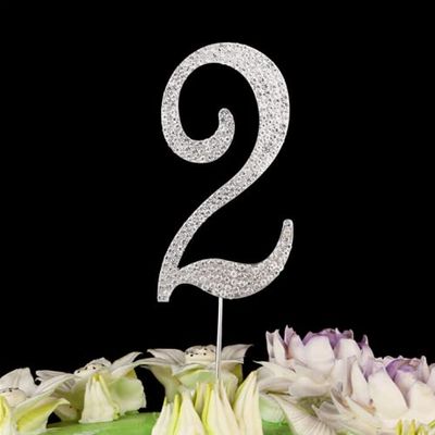 Cake Topper Rhinestone 2th Cake Topper Anniversary Birthday Party Decor For Anniversary Party Decoration Supply Silver