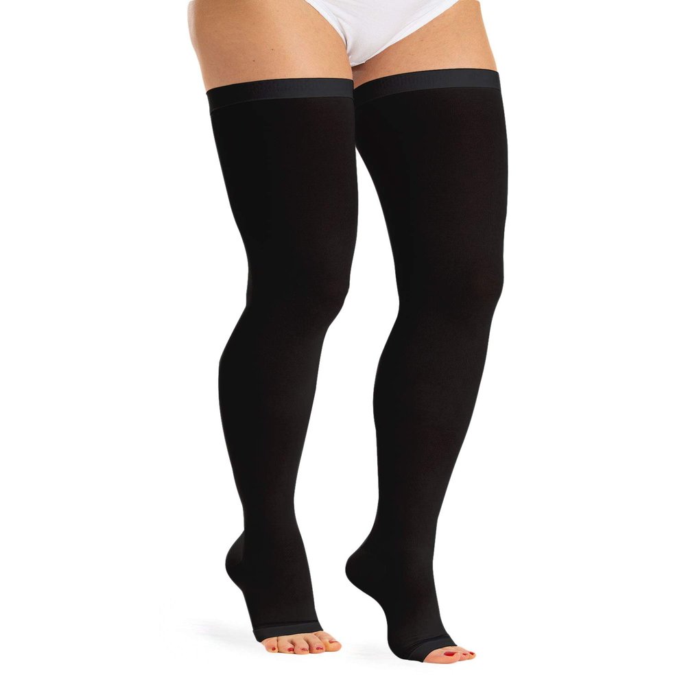 Relaxsan Antiembolism M1370A (1 Pair - Black, XL) Open-toe anti-embolism hold up stockings - K2-25-32 mmHg