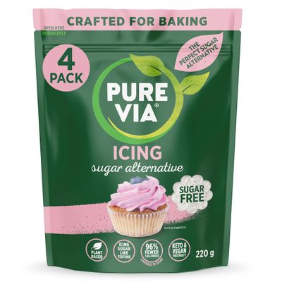 Pure Via Icing Sugar Alternative - Keto and Vegan Friendly Sweetener for Baking - 220G (Pack of 4)