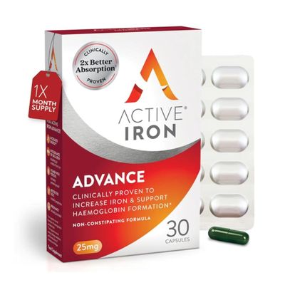 Active Iron Advance Supplement 25 mg Clinically Proven to Increase Iron & Energy Levels Gentle, Non-Constipating, Highly Absorbed 30 Capsules, 1 Month Supply