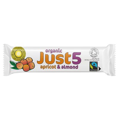 Just5 Organic & Fairtrade Fruit and Nut Snack Bars (Apricot & Almond) - 8 x 40g