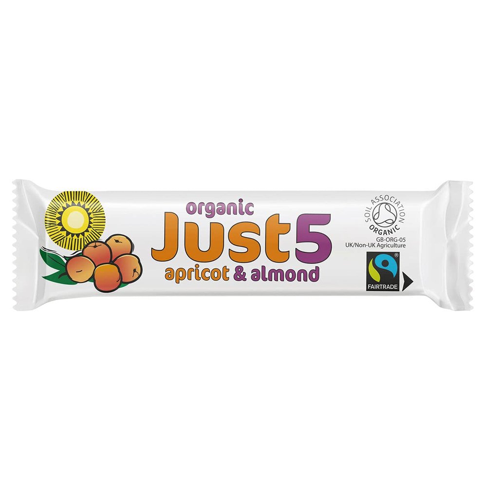 Just5 Organic & Fairtrade Fruit and Nut Snack Bars (Apricot & Almond) - 8 x 40g