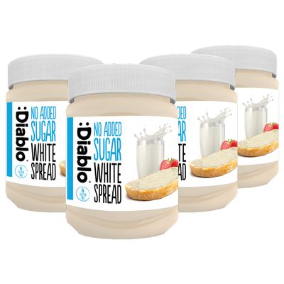 Diablo No Added Sugar White Chocolate Spread  Sweetened with Maltitol  Low Sugar Chocolate Spread for Toast, Waffles, Breakfast, Baking, Healthy Snacking - 350g 4 Pack