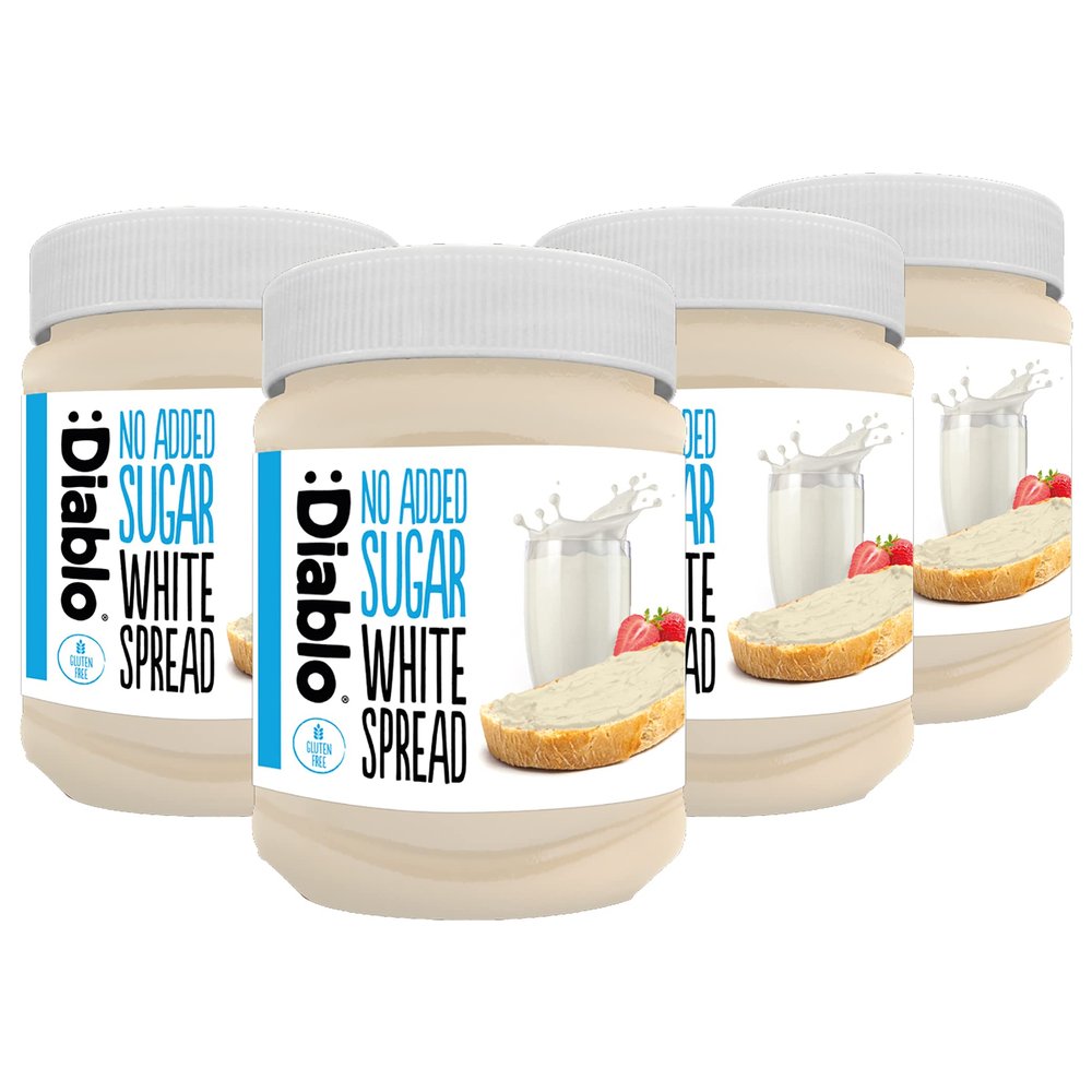 Diablo No Added Sugar White Chocolate Spread  Sweetened with Maltitol  Low Sugar Chocolate Spread for Toast, Waffles, Breakfast, Baking, Healthy Snacking - 350g 4 Pack