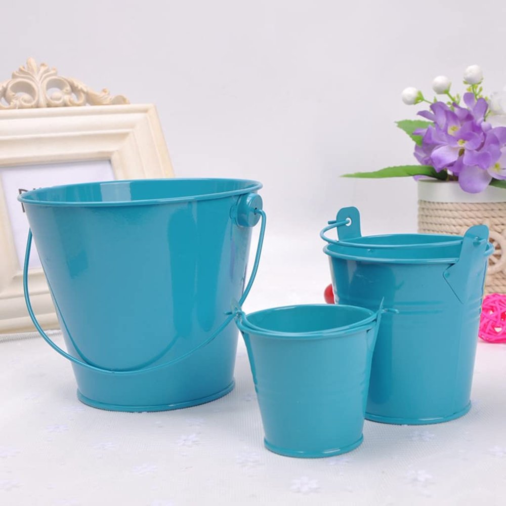 Egurs Mini Bucket 3pcs/Set Colourful Small Metal Bucket Mini Flower Pot Garden Container with Handle for Party Wedding Sweets Sweets Table Decoration Navy Blue