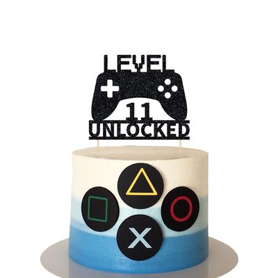 Level 11 Unlocked Video Game Cake Topper for 11th Birthday Party Decoration Video Game Controller Theme Cake Topper