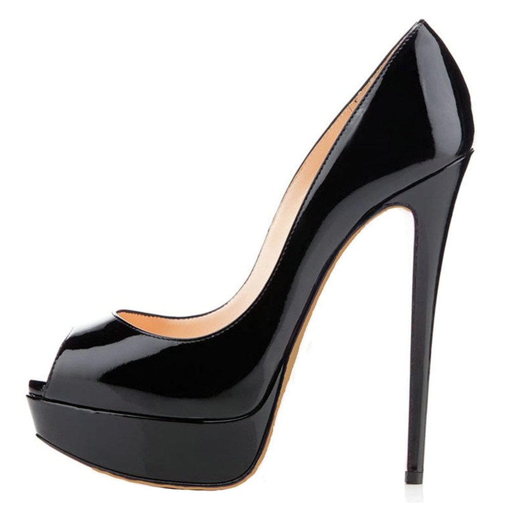 Women's Sexy Peep Toe High Heels Black 15CM Stiletto Platform Sandals Wedding Bridal Prom Party Dress shoes Size 34-46,Black,34